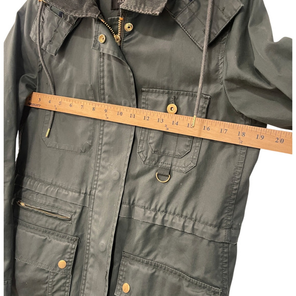 J Crew XS Waxed Cotton $240 Long Military Field Coat Hood Barn Jacket Army Green - Picture 10 of 13